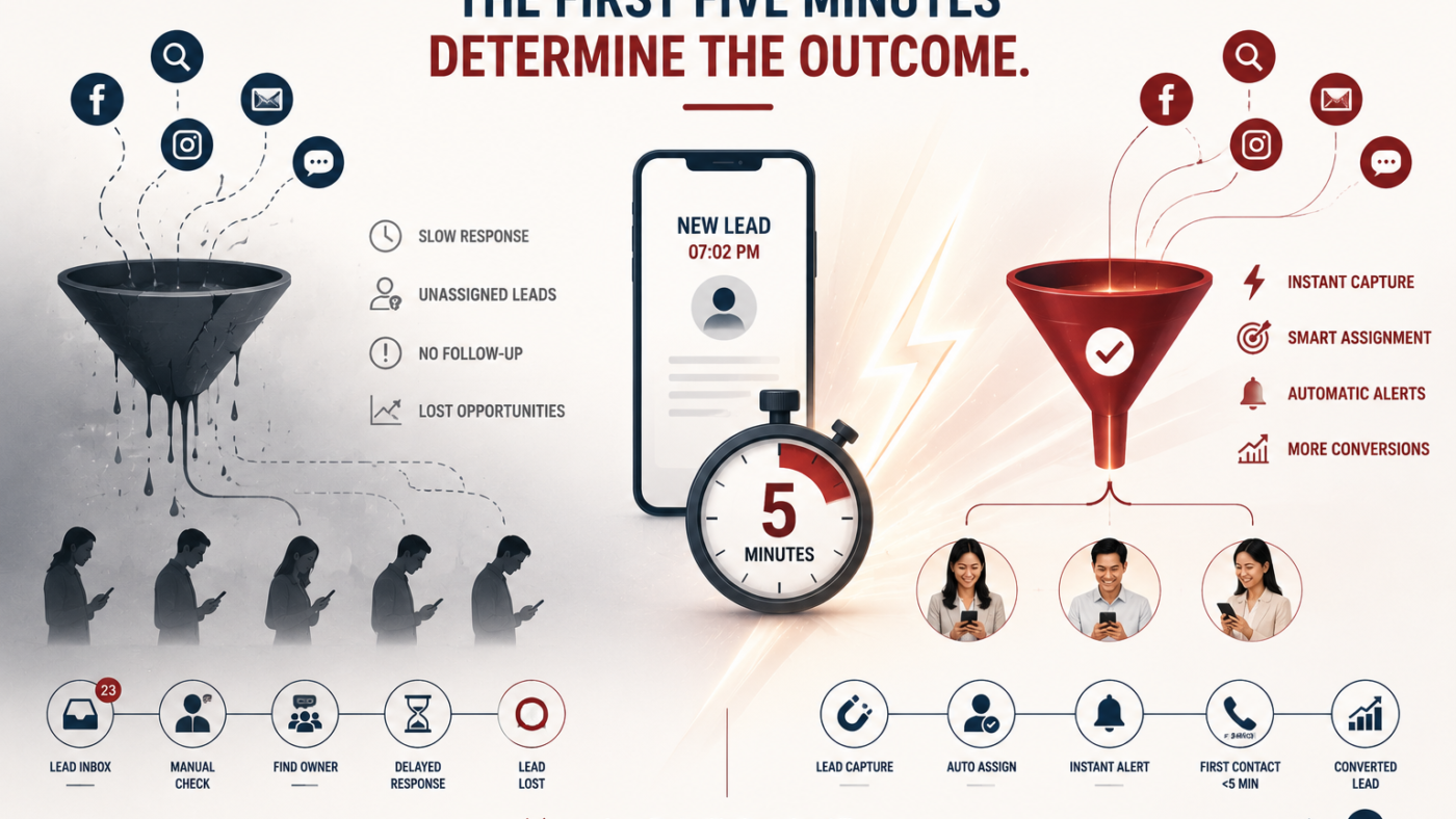 Lead response system improving conversion within the first five minutes