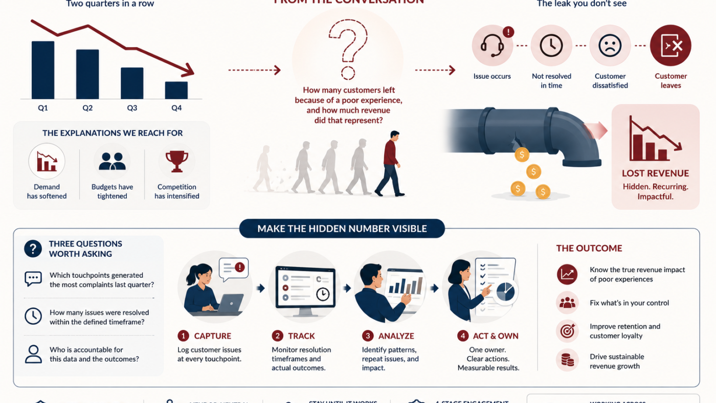 Customer experience analytics connecting service issues to revenue impact and retention